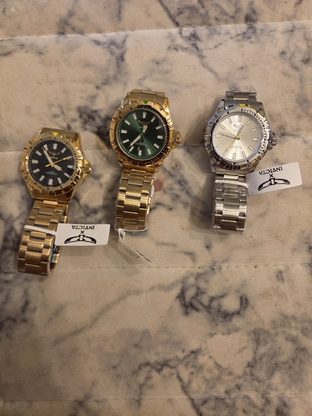 Invicta Men’s Gold-Tone Green Dial. Bkack Dial. Silver Dial 3 Watch Bundle